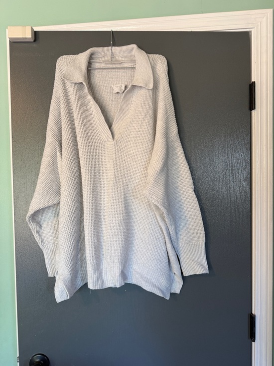 aerie Sweaters - aerie Light Gray Collared V-Neck Knit Sweater